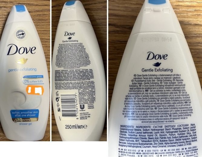 KHS Pardubického kraje upozorňuje na nebezpečný výrobek na trhu: Shower gel, Gentle Exfoliating, zn. Dove