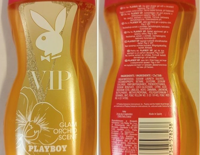 Nebezpečný výrobek: VIP PLAYBOY, GLAM ORCHID SCENT, SHOWER GEL – SOFTENING