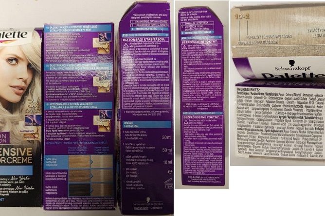 Nebezpečný výrobek: Barva na vlasy Schwarzkopf, Palette, INTENSIVE COLOR CREME, LIGHTENER, FASHION COLLECTION, A10 ZVLÁŠŤ POPELAVĚ PLAVÝ 10-2