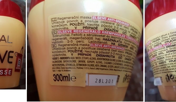 Nebezpečný výrobek: Vlasová maska L ´OREAL PARIS, ELSEVE, ANTI-CASSE