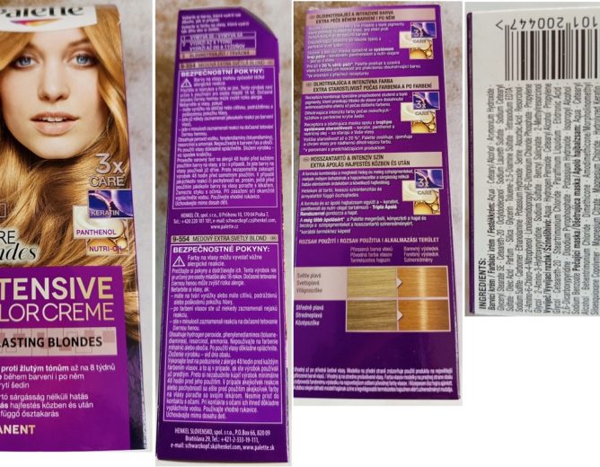 Nebezpečný výrobek: Schwarzkopf, Palette, INTENSIVE COLOR CREME, LONG-LASTING BLONDES, PURE Blondes, 9-554 MEDOVÁ EXTRA SVĚTLÁ BLOND
