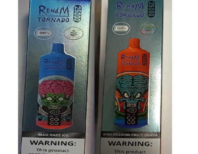 NEBEZPEČNÝ VÝROBEK: Jednorázová elektronická cigareta zn. RENdM TORNADO 25000, NICOTINE 2%, 25 ml – 2 příchutě (BLUE RAZZ ICE, KIWI PASSION FRUIT GUAVA)