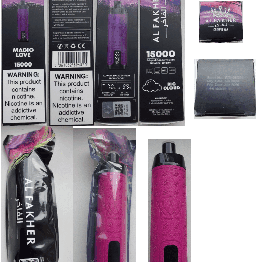 Nebezpečný výrobek: Jednorázová elektronická cigareta zn. AL FAKHER CROWN BAR 15000, Nicotine 5 mg/ml, 22 ml, příchuť Magic Love