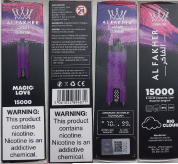 Nebezpečný výrobek: Jednorázová elektronická cigareta zn. AL FAKHER CROWN BAR 15000, Nicotine 5 mg/ml, 22 ml, příchuť Magic Love