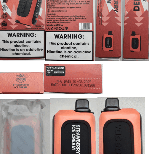 Nebezpečný výrobek: Jednorázová elektronická cigareta zn. Vapepie WT 15000 PUFFS, Salt Nic 5 %, 20 ml, příchuť Strawberry Ice Cream