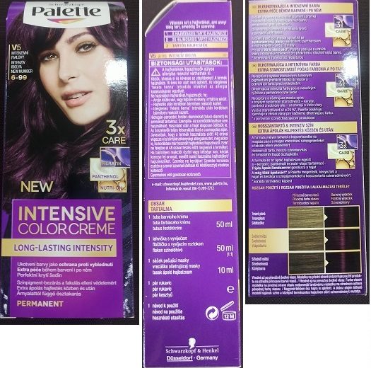 Nebezpečný výrobek: Barva na vlasy Schwarzkopf, Palette, INTENSIVE COLOR CREME, LONG-LASTING INTENSITY, V5 INTENZIVNÍ FIALOVÝ 6-99