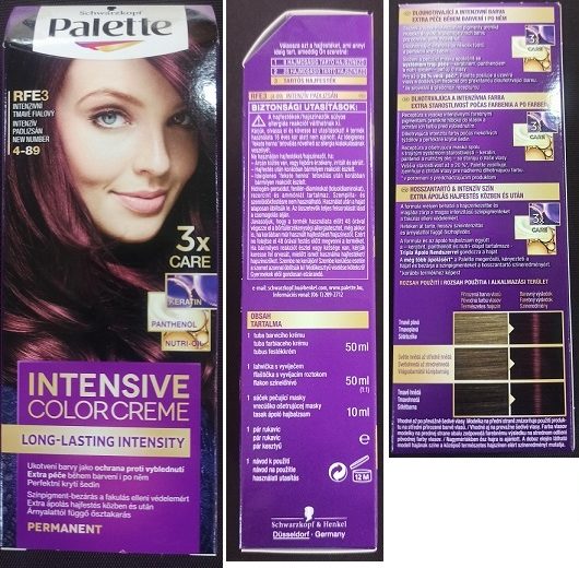 Nebezpečný výrobek: Barva na vlasy Schwarzkopf, Palette, INTENSIVE COLOR CREME, LONG-LASTING INTENSITY, RFE3 INTENZIVNÍ TMAVĚ FIALOVÝ 4-89