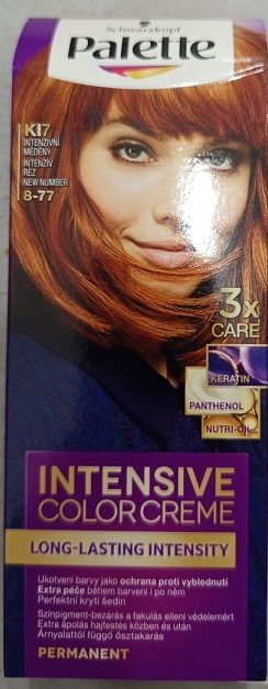 Nebezpečný výrobek: Schwarzkopf, Palette, INTENSIVE COLOR CREME, LONG-LASTING INTENSITY, KI7 INTENZIVNÍ MĚDĚNÝ 8-77