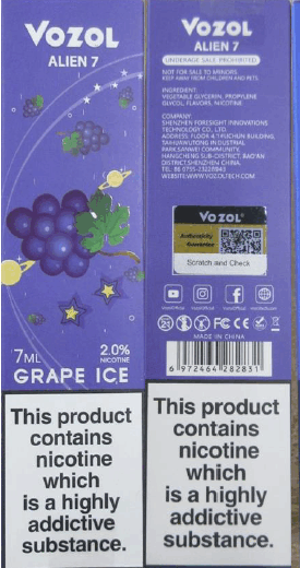 Jednorázová elektronická cigareta zn. VOZOL ALIEN 7, 2% NICOTINE, 7 ml, příchuť GRAPE ICE