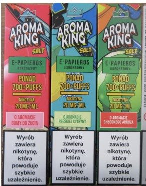 Jednorázové elektronické cigarety zn. AROMA KING SALT, PONAD 700+PUFFS, NIKOTYNA 20 mg/ml