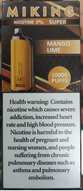 Nebezpečné výrobky: jednorázové elektronické cigarety MIKING SUPER 10000, E-liquid Capacity 9 ml – 6 příchutí