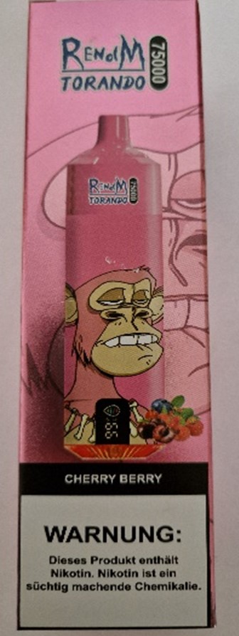 Jednorázová elektronická cigareta zn. RENdM TORANDO, příchuť CHERRY BERRY