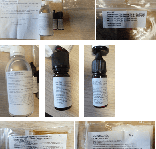 Nebezpečný výrobek: Sada na výrobu tekutého mýdla a šamponu, GL COLOR červená malina