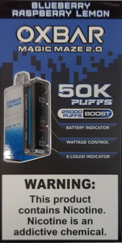 Jednorázová elektronická cigareta zn. OXBAR MAGIC MAZE 2.0, 50K puffs (25000 puffs boost),Blueberry Raspberry Lemon, 28 ml, 50 mg/ml nikotinu