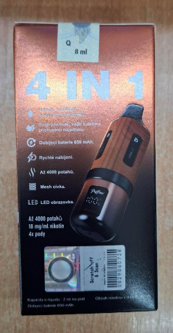 Nebezpečný výrobek: Sada elektronické cigarety zn. Puffmi 4000 4in1 4 x 2 ml 18 mg/ml nikotinu, 2 příchutě