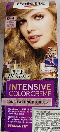 Nebezpečný výrobek: Schwarzkopf, Palette, INTENSIVE COLOR CREME, LONG-LASTING BLONDES, PURE Blondes, 9-4 VANILKOVÁ EXTRA SVĚTLÁ BLOND
