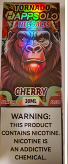 NEBEZPEČNÝ VÝROBEK: Náhradní náplň do elektronických cigaret zn. TORNADO HAPPSOLO, NIC SALTS, koncentrace nikotinu 50 mg/ml, objem náplně 30 ml,  7 příchutí
