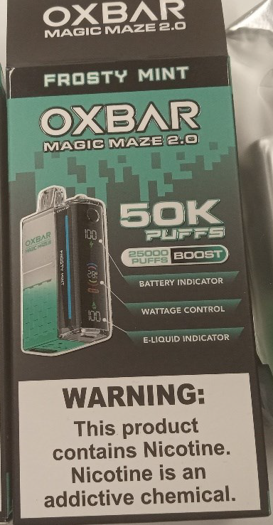 Jednorázová elektronická cigaretazn. OXBAR MAGIC MAZE 2.0, 50K PUFFS (25000 puffs boost), FROSTY MINT,28 ml, 50 mg/ml nikotinu