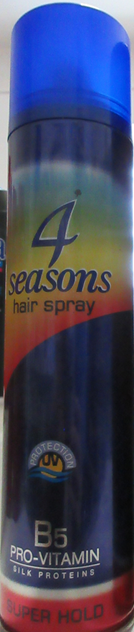 Nebezpečný výrobek: 4 seasons hair spray, B5 PRO-VITAMIN, SILK PROTEINS, SUPER HOLD