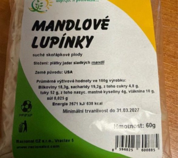 VAROVÁNÍ PŘED KONZUMACÍ POTRAVINY: MANDLOVÉ LUPÍNKY